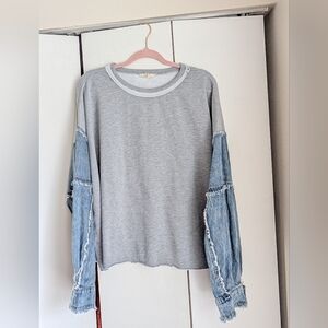 Women's Easel L Denim Sleeve Sweatshirt Top Long Sleeve Gray